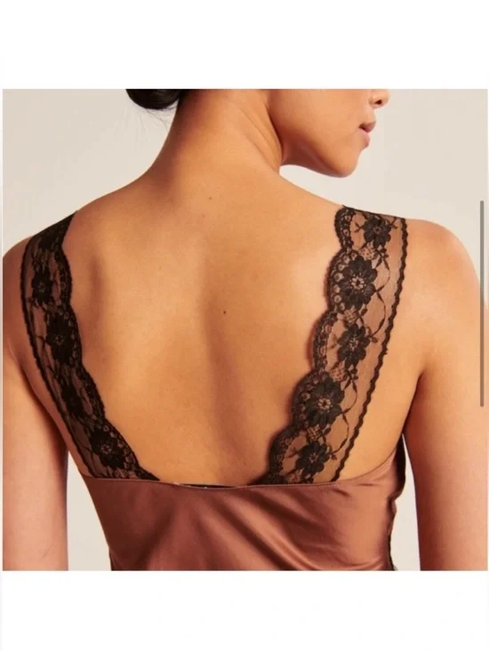 Abercrombie & Fitch Satin Lace-Trim Slip Dress in Bronze and Black - Picture 7 of 7